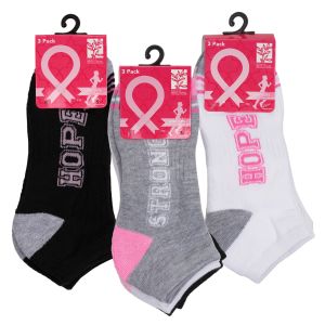 3-Pack Pink Ribbon Cushioned Low-Cut Socks