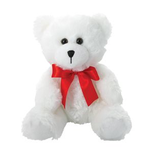 White Plush Bear with Red Ribbon Bow