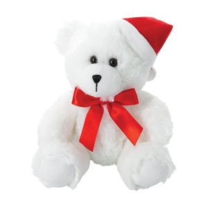 White Plush Christmas Bear with Santa Hat