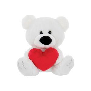 Plush White Bear with Red Heart Pillow