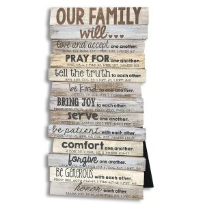 Our Family Stacked Scripture Plaque