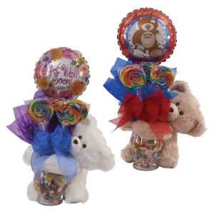 Get Well Teddy Bears Kelliloons with Lollipops and Hard Candy in Vase