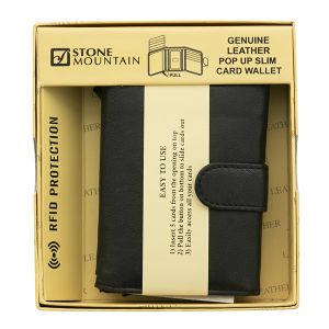 Genuine Leather Pop-up Slim Card Wallet - Black