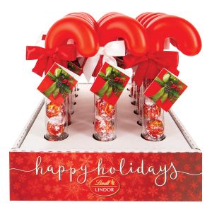 Candy Cane Tube Gift Set Filled with Lindt Lindor Milk Chocolate Truffles