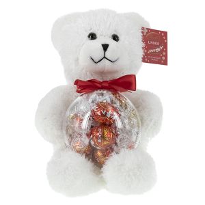 White Plush Bear with Ornament Filled with Lindt Lindor Chocolate Truffles
