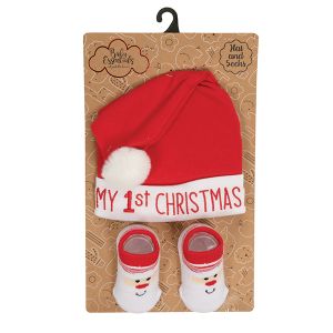 2-Piece Hat and Sock Set - My 1st Christmas - Santa Hat