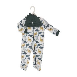 2-Piece Zippered Footed Coverall and Hat - Dinosaur