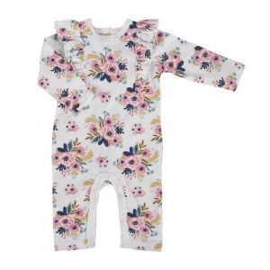 Floral Ruffle Shoulder Baby Coverall - Pink