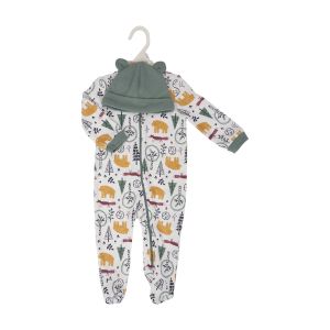 2-Piece Zippered Footed Coverall and Hat - Forest Animal