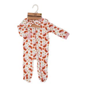 2-Piece Zippered Footed Coverall and Headband - Poppies