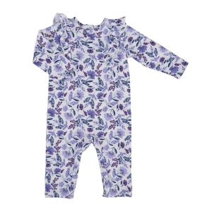 Floral Ruffle Shoulder Baby Coverall - Purple