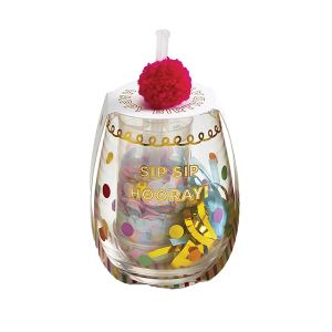 Happy Birthday Stemless Glass with Confetti Popper - Sip Sip Hooray