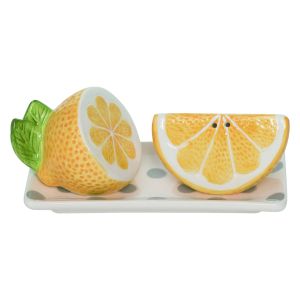 Lemon Salt and Pepper Shakers with Tray