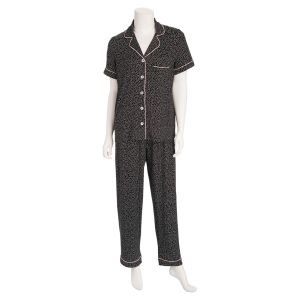 Women's Polysuede Pajama Set - Black and White Dots
