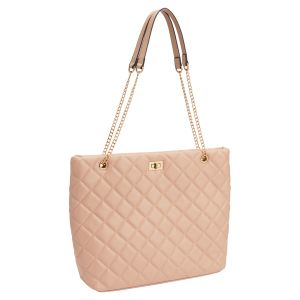 Vegan Leather Quilted Tote - Nude