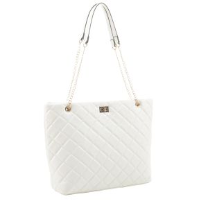 Classic Quilted Tote With Chain & Leather Handle - White