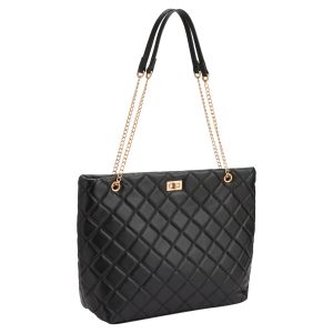 Vegan Leather Quilted Tote - Black