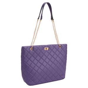 Vegan Leather Quilted Tote - Purple