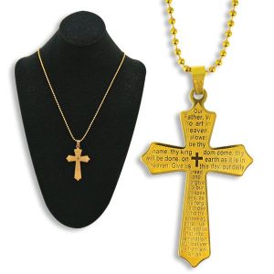Lord's Prayer Cross Necklace - Gold