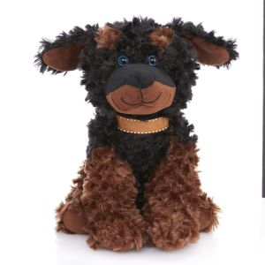 Scruffy Plush Animal - Two-Tone Dog - Dark Brown and Black