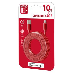 10 Foot Apple Lightning Charging Cable - Red