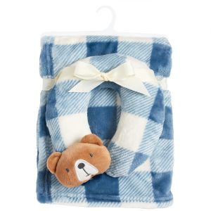 Baby Blanket and Neck Support Pillow - Blue Bear