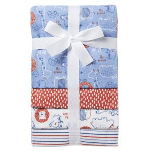 4-Piece Cotton Flannel Receiving Blanket Set - Blue