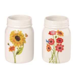 Ceramic Floral Mason Jar Vases