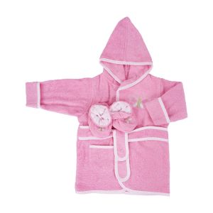Terry Bathrobe With Booties - Pink Butterfly