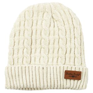 Cable Knit Chenille Beanie Hat - Oat