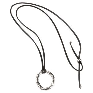 Hammered Circle Necklace With Black Adjustable Cord