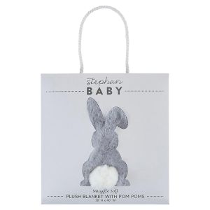 Gray Plush Bunny Baby Blanket with Pom Poms