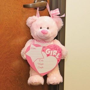Baby Girl Announcement Bear with Board and Markers