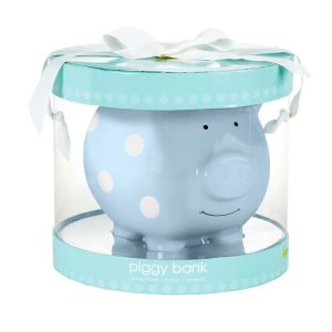 Large Ceramic Polka Dot Piggy Bank - Blue and White