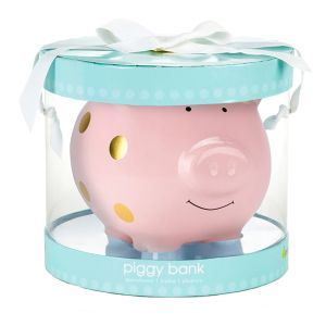 Large Ceramic Polka Dot Piggy Bank - Pink and Gold