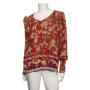 Rust Front Tie Floral Blouse With Camisole - X-Large