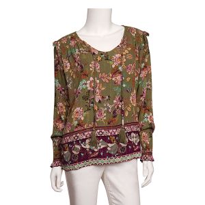 Olive Front Tie Floral Blouse With Camisole - Medium