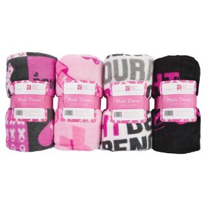 Plush Breast Cancer Pink Ribbon Throw Blanket