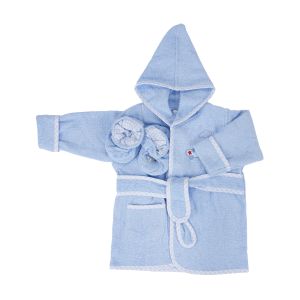 Terry Bathrobe With Booties - Blue Plane