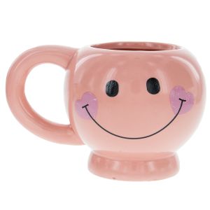 Ceramic Smiley Face Mug - Pink