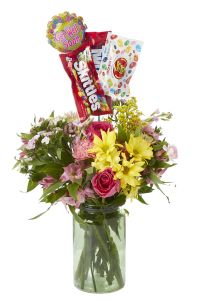 Floral Stick - Bagged Candy and Balloon
