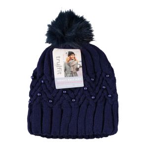 Beaded Super Soft Lined Knit Cap With Pom