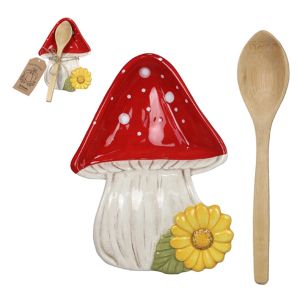 Ceramic Woodland Mushroom Spoon Rest with Wood Spoon