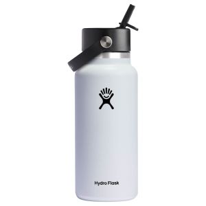 Hydro Flask 32 Oz Wide-Mouth Water Bottle with Flex Straw Lid - White
