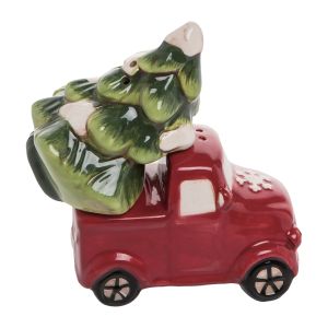 Ceramic Red Truck with Christmas Tree Salt and Pepper Shaker Set