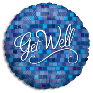 Get Well Blue Squares Foil Balloon