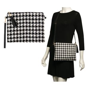Houndstooth Tweed Purse - Black & White With Silver