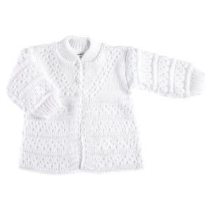 Newborn Crocheted Baby Sweater - White with Flower Buds