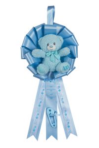 Baby Birth Announcement Ribbon with Plush Teddy Bear - It's a Boy