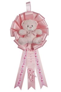 Baby Birth Announcement Ribbon with Plush Teddy Bear - It's a Girl